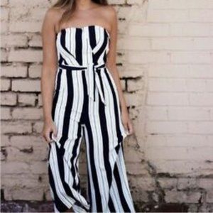 H&M Striped Strapless Jumpsuit